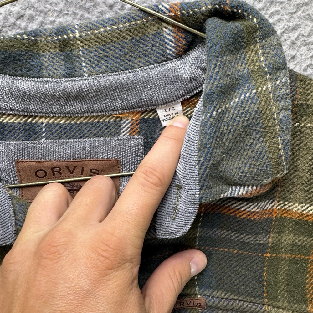 Orvis Flannel Shirt Mens Large Green Plaid Big Bear Shacket Pockets Heavyweight - Picture 5 of 13